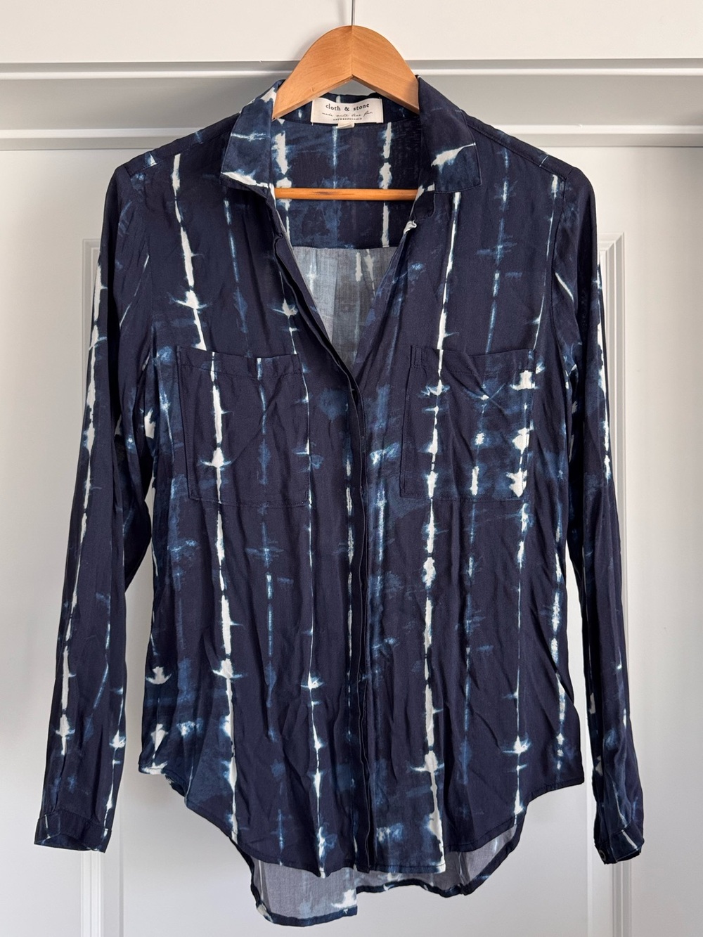 Cloth & Stone Anthropologie Indigo Shibori Tie Dye Button Down Shirt Small